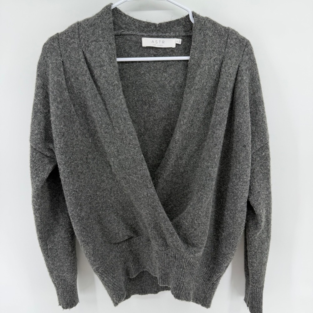 ASTR The Label Charcoal Grey Surplice Wrap Wool Blend Sweater AT16296 Small